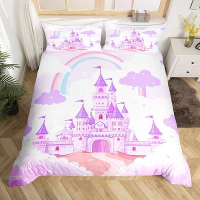 Пододеяльник с изображением радужного замка King Queen Kids Girls Cartoon Girly Комплект постельного белья Princess Castle, пододеяльник для спальни, покрывало