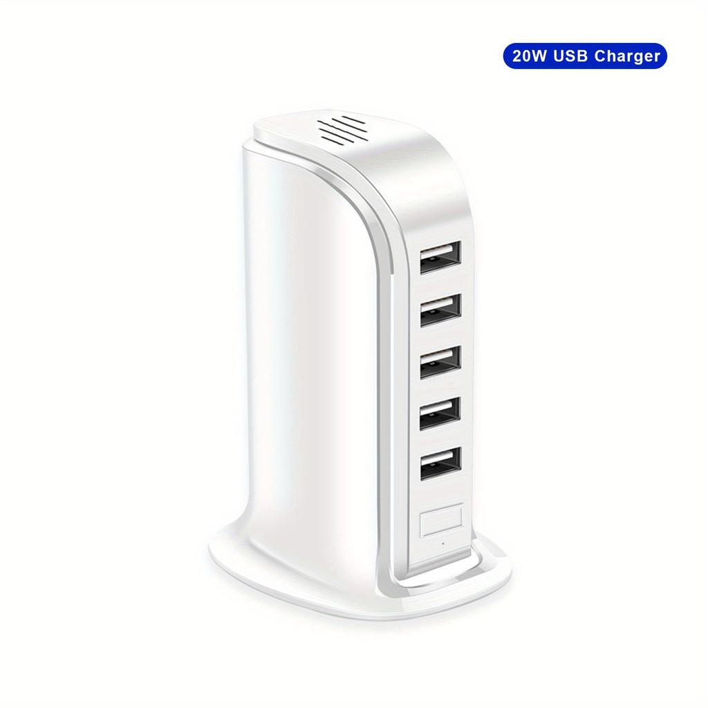 Зарядная станция для нескольких устройств 20 Вт, настенный зарядный блок с 5 портами USB, USB-концентратор для зарядки Smart IC, для домашнего офиса, кемпинга