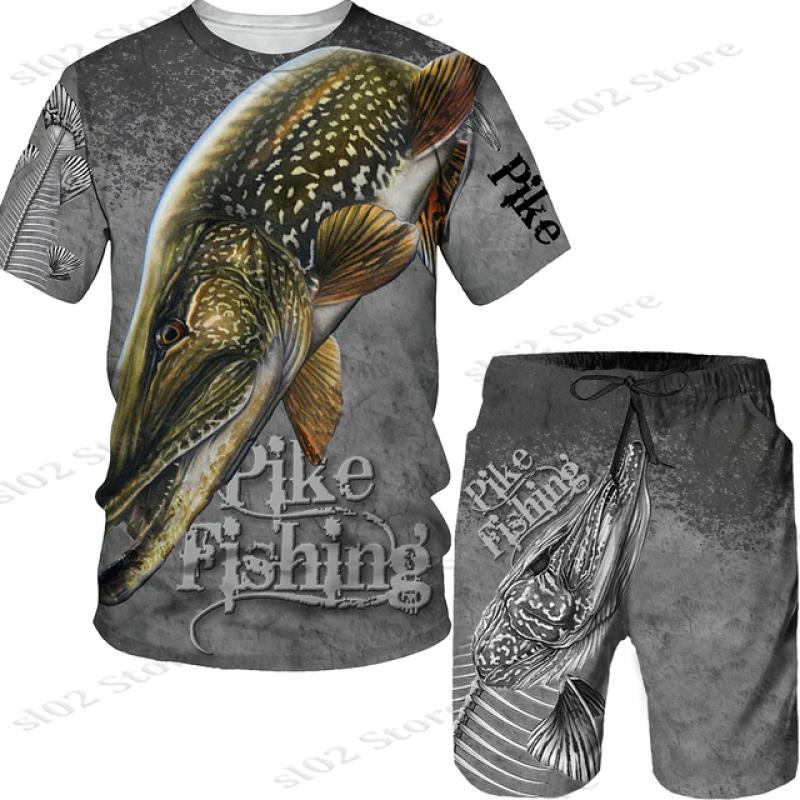 Мужская футболка с 3D принтом рыбы для спорта, рыбалки, кемпинга, камуфляжа и охоты, комплект мужской одежды, уличная одежда, футболки/шорты/костюмы больших размеров