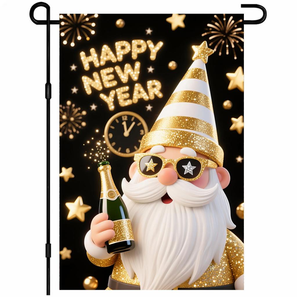 New Year's Decoration Of Garden Atmosphere With Garden Flags