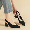 2024 New Women's Chunky Heeled Sandals Summer Knitted Pointed Toe Elastic Strap High Heels Fashion Solid Slingback Sandals 34-43