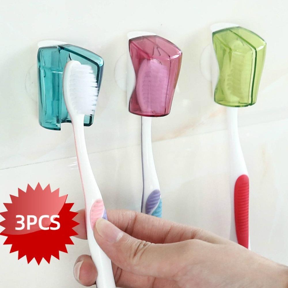 3PCS with Suction Cup Toothbrush Cover Dustproof Toothbrush Protector Cover  Bathroom