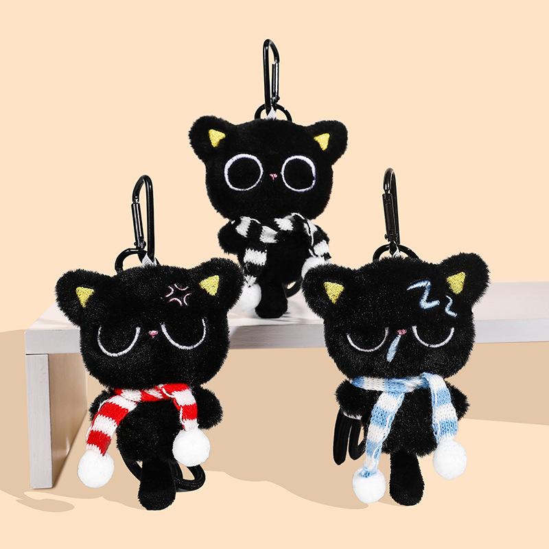 Милый маленький черный кот плюшевая игрушка брелок вешалка для школьной сумки, плюшевая кукла пара украшение для рюкзака подарок