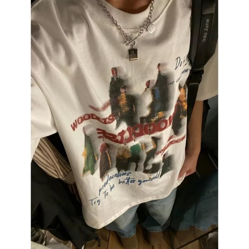 Мужская хлопковая футболка с коротким рукавом и круглым вырезом, летняя, свободного кроя оверсайз, модная брендовая, с рукавом до локтя, с готическим принтом, парные топы