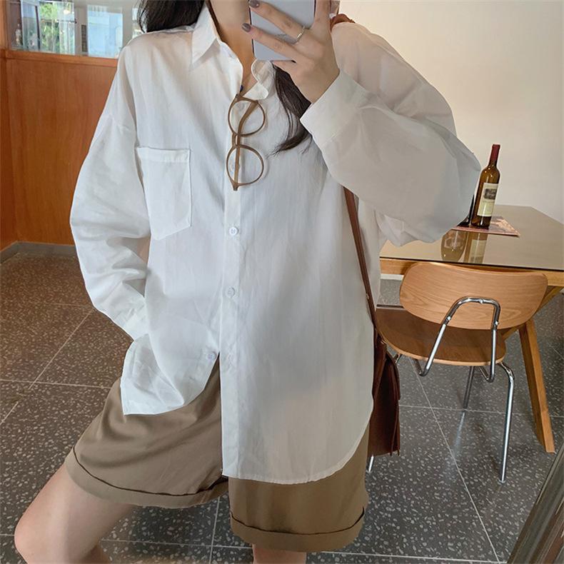 Pink Casual Loose White Shirt for Women Oversize Basic Long Sleeve Button Up Blouse Female Autumn Winter All-match Lapel Shirts