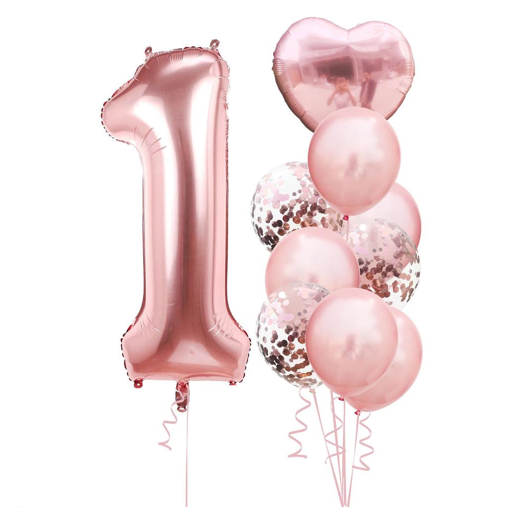 10 шт., розовые воздушные шары из фольги с золотыми цифрами для дня рождения, украшения для дня рождения, принцесса для маленьких девочек 1, 2, 3, 4, 5, 6, 7, 8, 9 лет