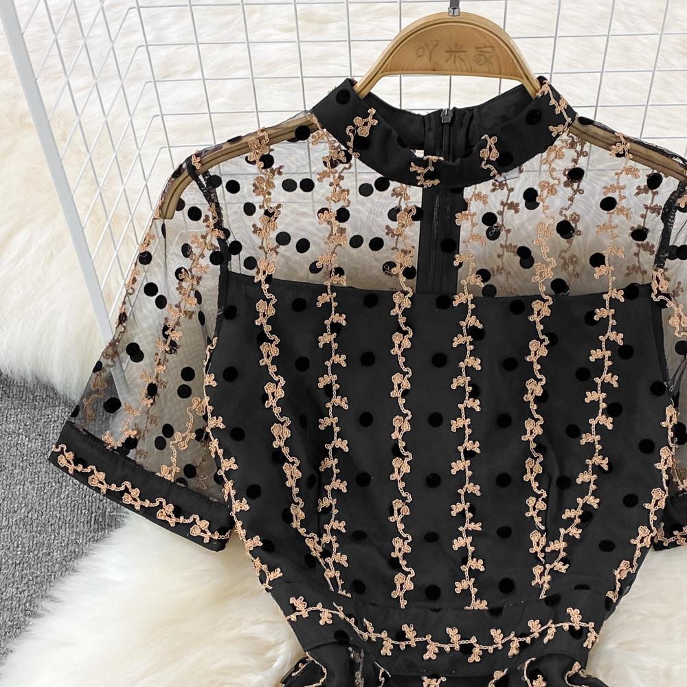 Summer Light Mature Style Socialite Wrap Hip Skirt Stand Up Collar Short Sleeved Fake Two Piece Medium Length Dress