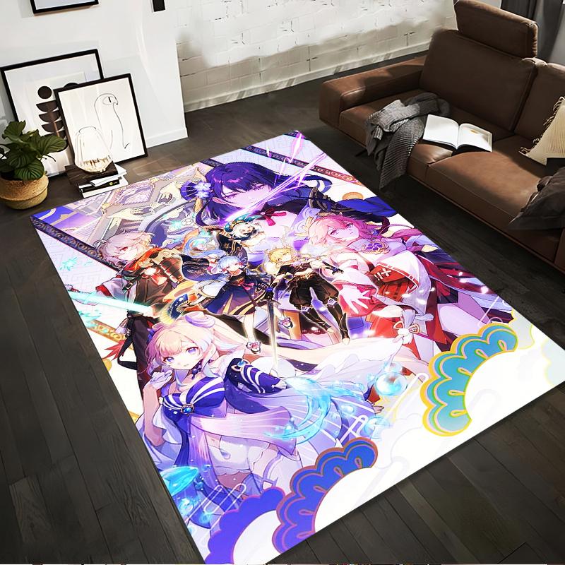 "Anime Character Group Pattern Carpet with Vibrant Fantasy Design" Suitable for use as an anti-slip for living room bedroom sofas