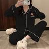 Casual Sleepwear Pyjamas Women Black White Autumn Winter Home Clothes Long Sleeve Female Nightwear Set