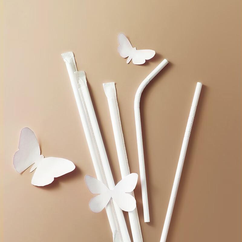CHAHUA Disposable Bent Paper Straws for Coffee Milk Tea, 100 Count