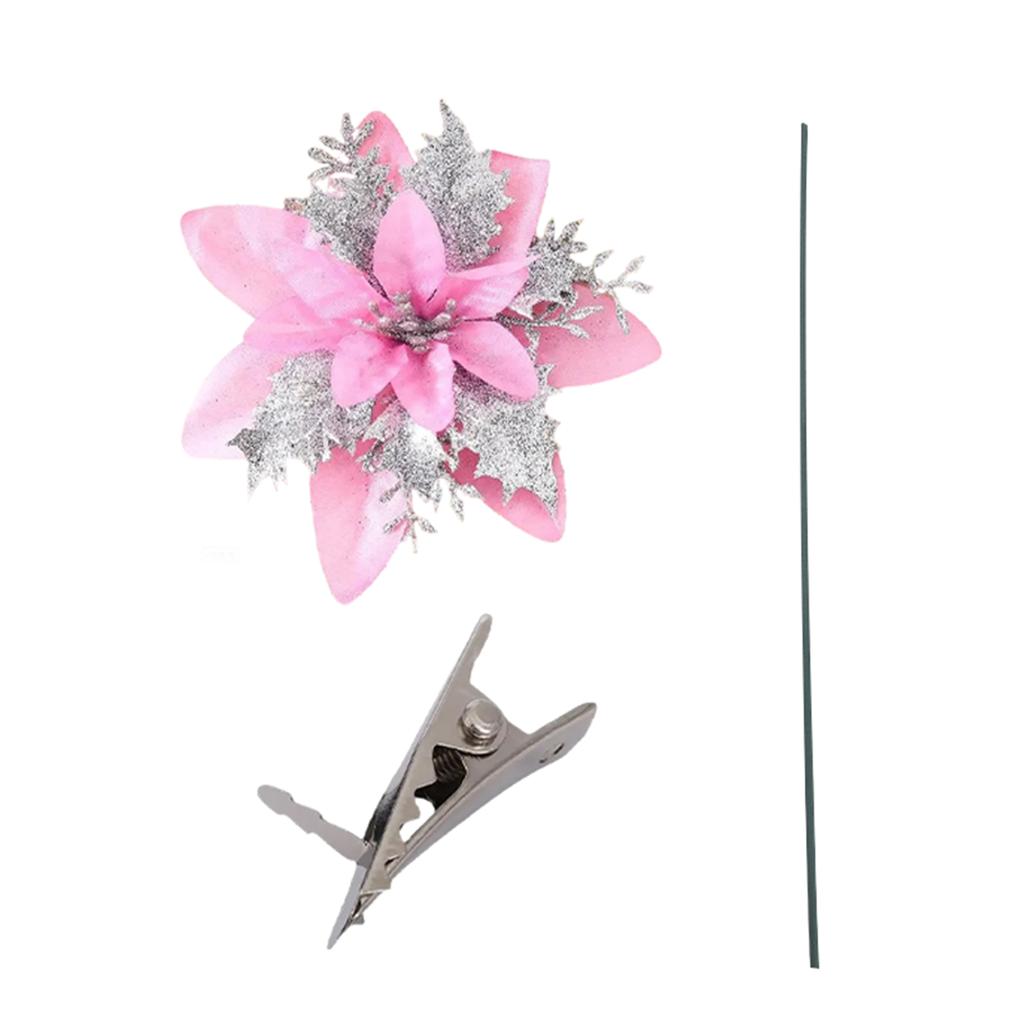 Glitter Poinsettia 5.5 Inch Artificial Flower Christmas Clip Stem Christmas Tree Ornaments For Wedding Party Wreath Decoration