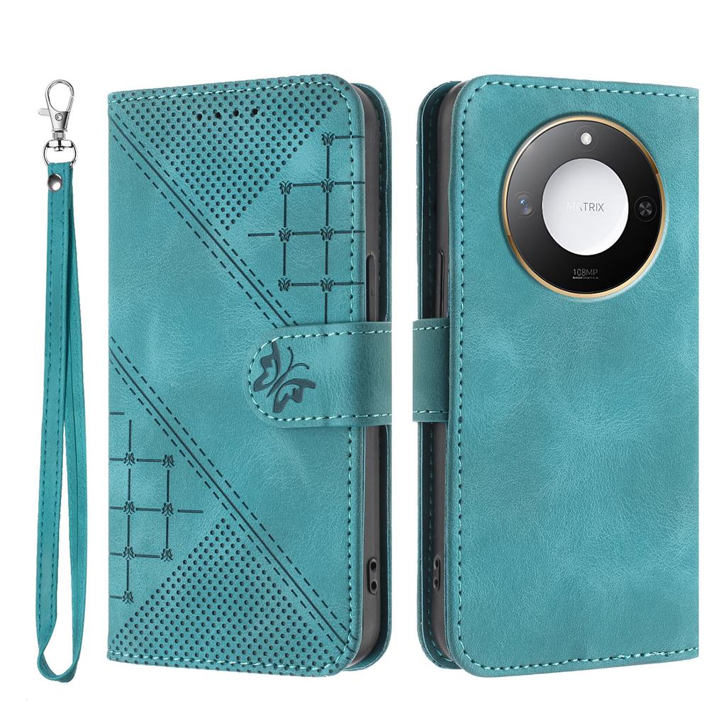 For Honor X9c Smart 5G/Honor X60 5G Leather Wallet Case Butterfly Flower Imprinted Phone Cover with Strap