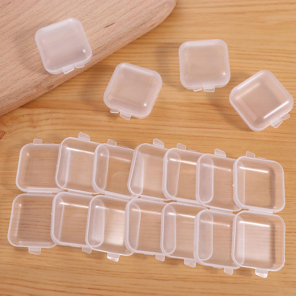 100 Pcs Finishing Mini Storage Box Transparent Square Plastic Case Jewelry Storage Case Girls Women