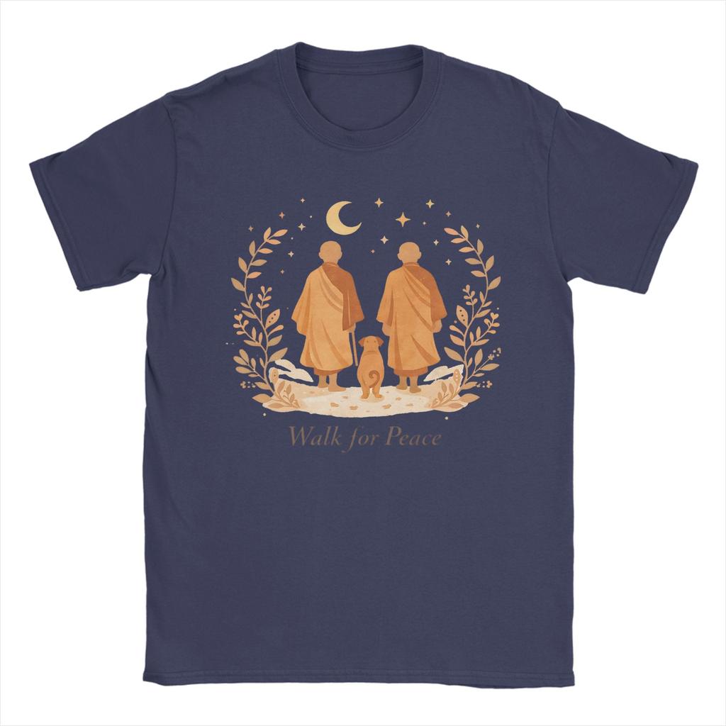 Unisex Womens TShirts Zen Art Walk for Peace Monks with Aloka Dog Fun Cotton Tees Short Sleeve T Shirt Tops Gift Idea