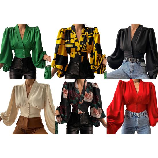 Women Shirt Solid Color Buttons Spring Autumn Temperament Slim-fitting Shirt