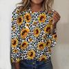Tops For Women 3D Leopard Sunflower Print Round Neck Long Sleeve T-shirt Fall Casual Slim Pullover Women's Long Sleeve Top