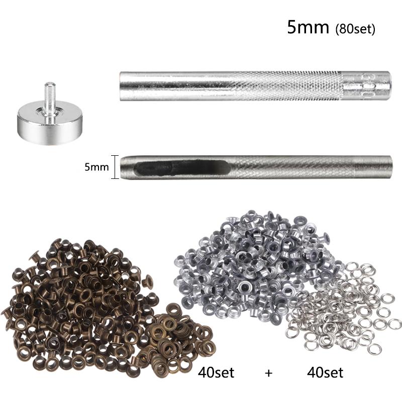 80pcs/set Copper Silver Metal Eyelet Grommets With Eyelet Punch Die Tool Set For Leathercraft Clothing Shoes Belt Bag Accessories