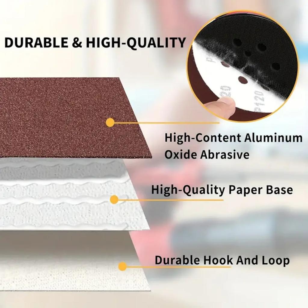 5/10pcs 5-Inch 8-Hole 125mm Red Sanding Discs, Hook And Loop Sandpaper For Dry Sanding, Random Orbital Sander Pads #100-#600