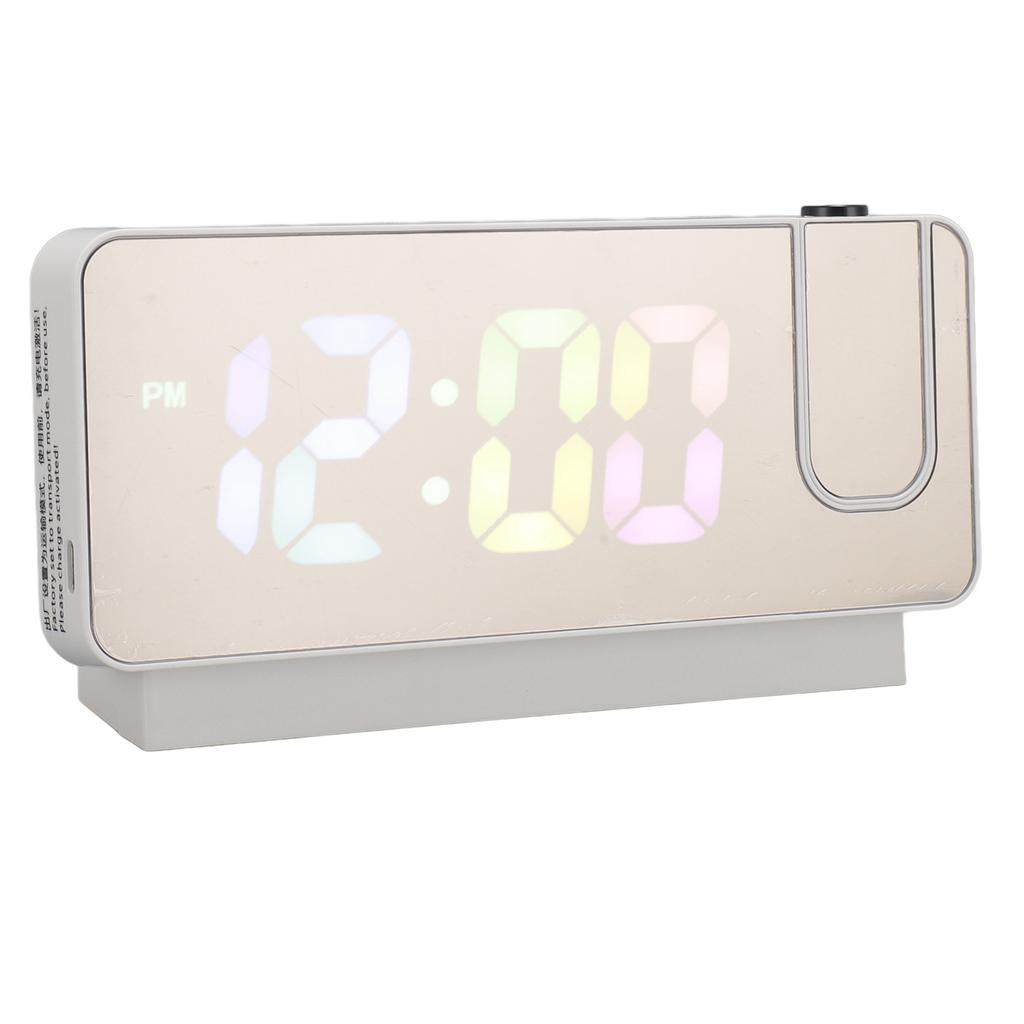 Projection Alarm Clock Adjustable Brightness Colorful Number Rechargeable 12H 24H Snooze LED Mirror