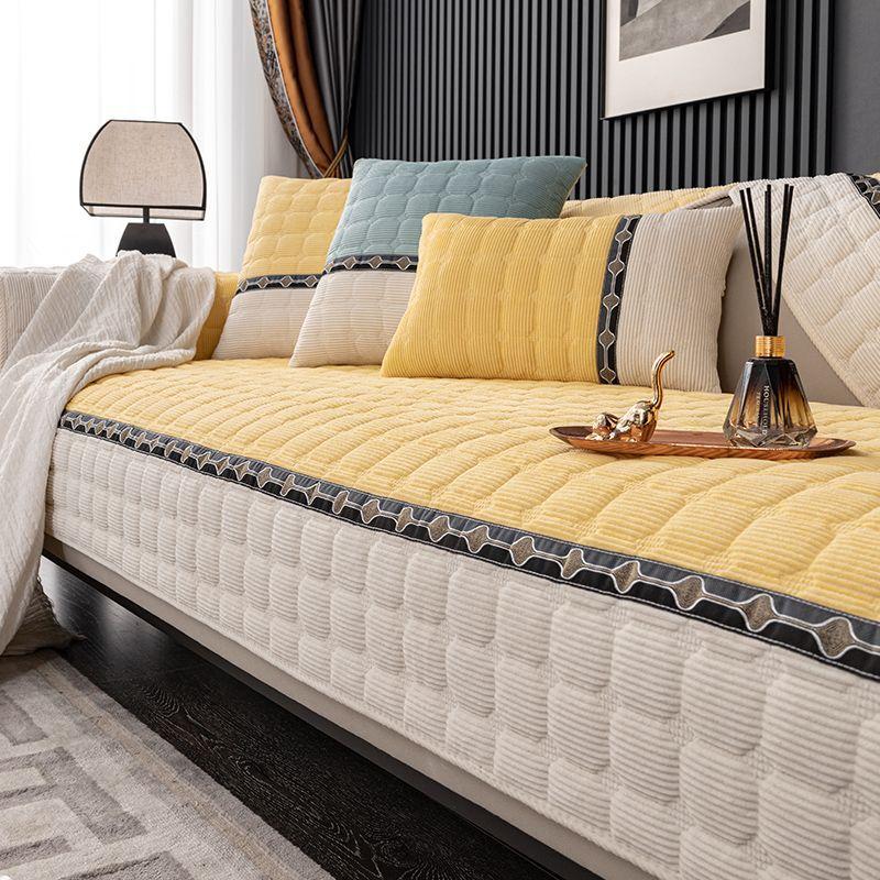 New Autumn and Winter Velvet Sofa Cushion Simple and Non Slip Plush Leather Sofa Cover Modern Corduroy Backrest Towel Cover Fabric