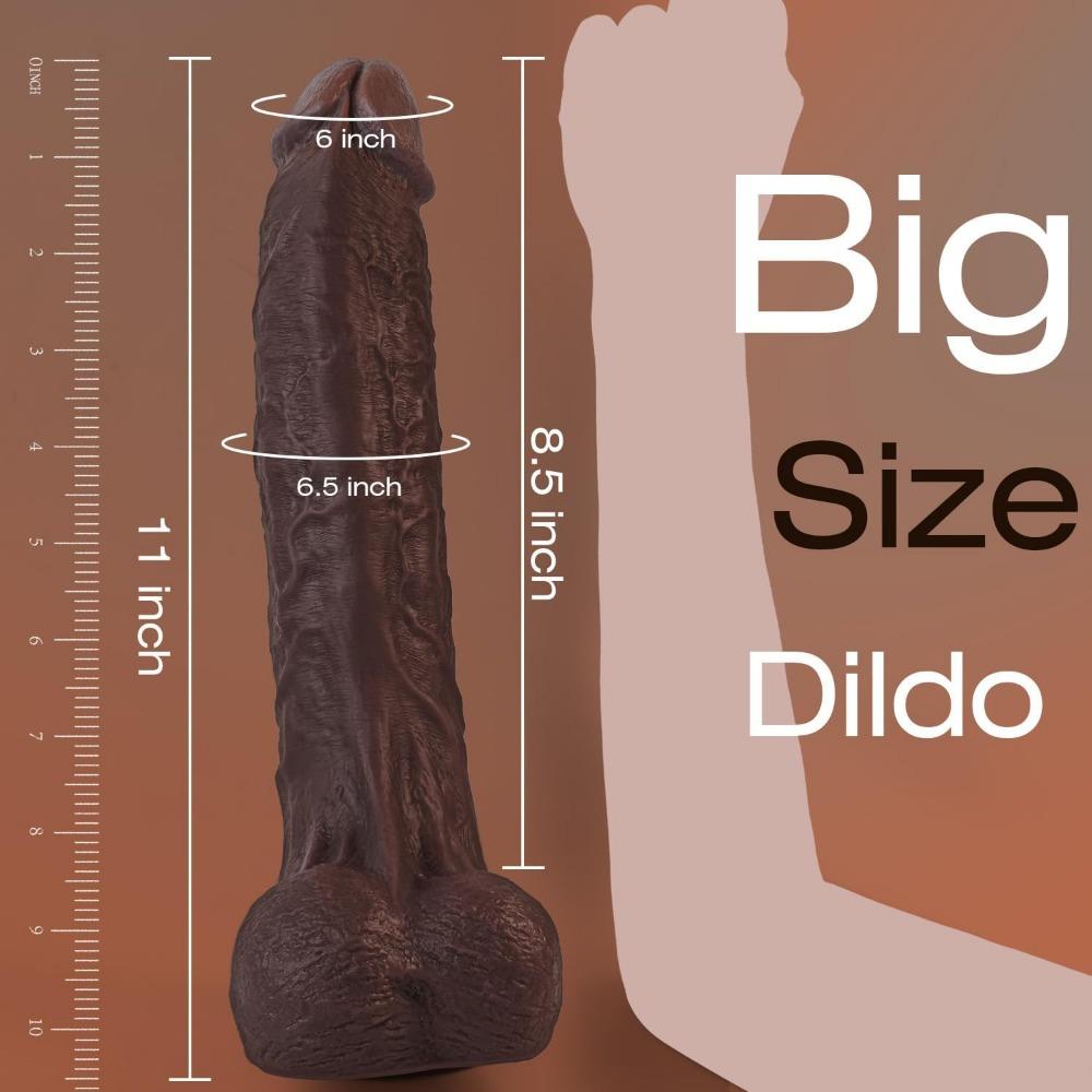 11 Inch Realistic Black Dildo - Lifelike Silicone Big Thick Sex Toy with Strong Suction Cup for Hands-Free Vagina & Anal Stimulation