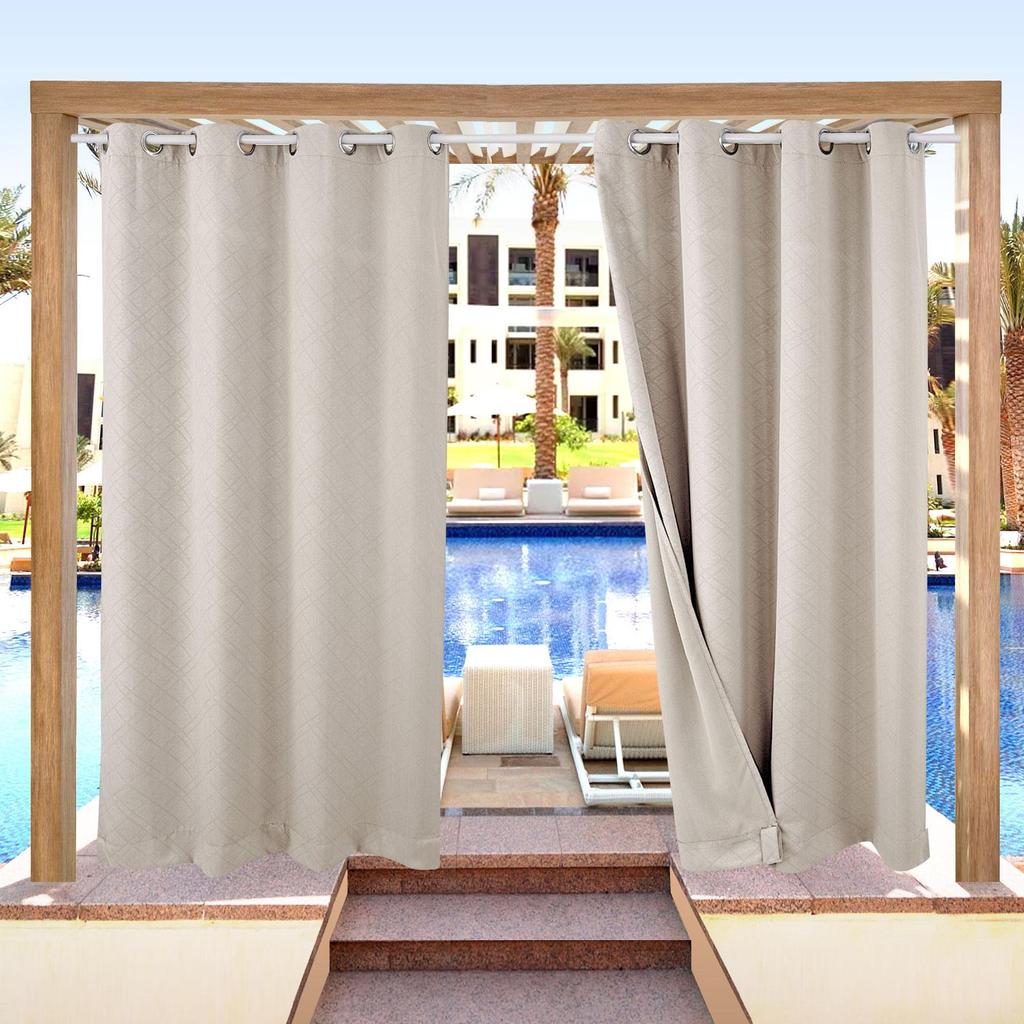 1 Panel Outdoor Curtains, Waterproof UV Protection Blackout Curtain with Eyelets, 3D Textured Indoor Outdoor Drapes for Garden, Pergola, Gazebo