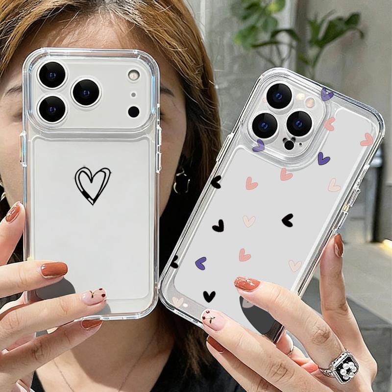 Мини чехол с узором из сердечек и звездочек для iPhone 17 Pro Max, чехол для iPhone 16 15 14 13 12 Pro Max 11, прозрачный мягкий силиконовый чехол из ТПУ