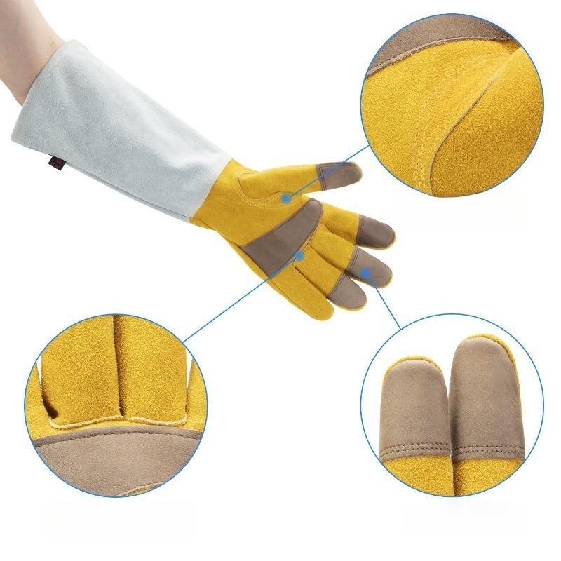 1 Pair Protective Cowhide Long Tube Gardening Gloves