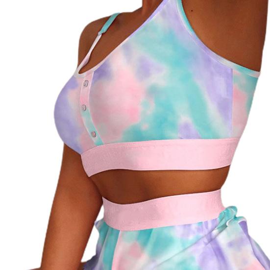 2 шт./компл., женский пижамный комплект, с круглым вырезом, без рукавов, с принтом, на бретелях, эластичный топ с высокой талией, облегающие шорты, домашняя одежда, жилет