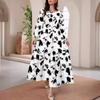 Женская мода повседневная принтованная юбка с круглым вырезом и длинным рукавом женская длинная юбка элегантное прямое платье