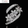 Delicate Flower Opening Adjustable Ring Female Engagement Jewelry with Dazzling Zirconia Silver Color Accessories Gift