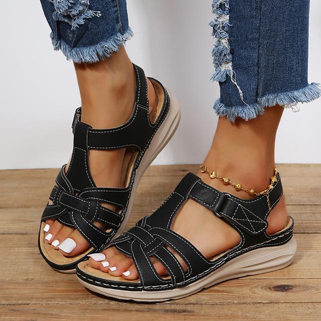 Летние сандалии больших размеров, женские нескользящие пляжные туфли на среднем каблуке с открытым носком, женские удобные легкие сандалии на платформе, Sandalias Mujer
