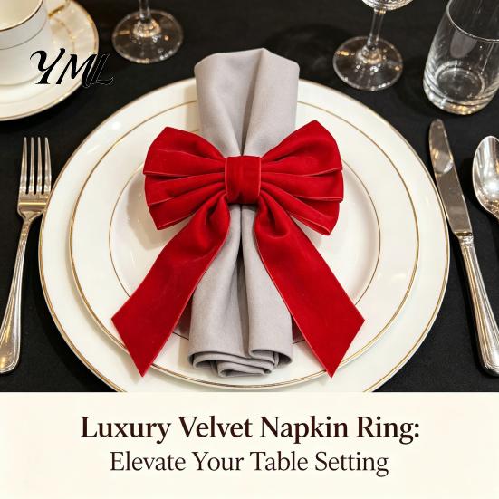 Classic Christmas Table Ornaments 6Pcs Velvet Bow Napkin Rings, Fabric Holders, Red Elegant Retro Decorations Green Rings for Dinner Holiday