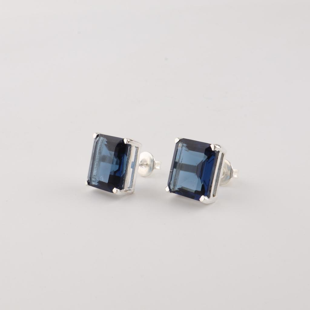 Rare London Blue Topaz Gemstone 925 Sterling Silver Jewelry Handcrafted Earrings 0.4" For Gift EE-179-15
