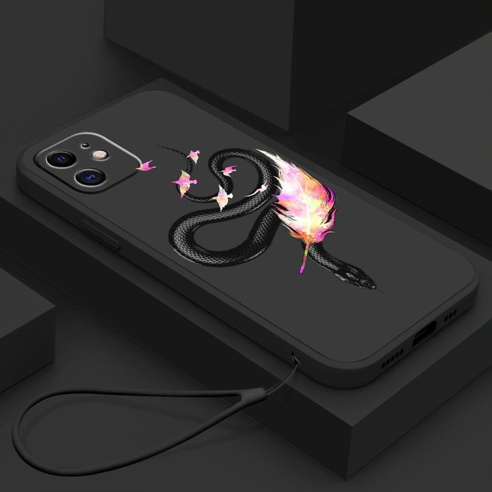 N77 Бабочка Черное Золото Змея с ремешком Силиконовые чехлы для телефонов с прямыми краями для Xiaomi Poco X5 Redmi Note 13 Pro 12C Realme Huawei Противоударный чехол