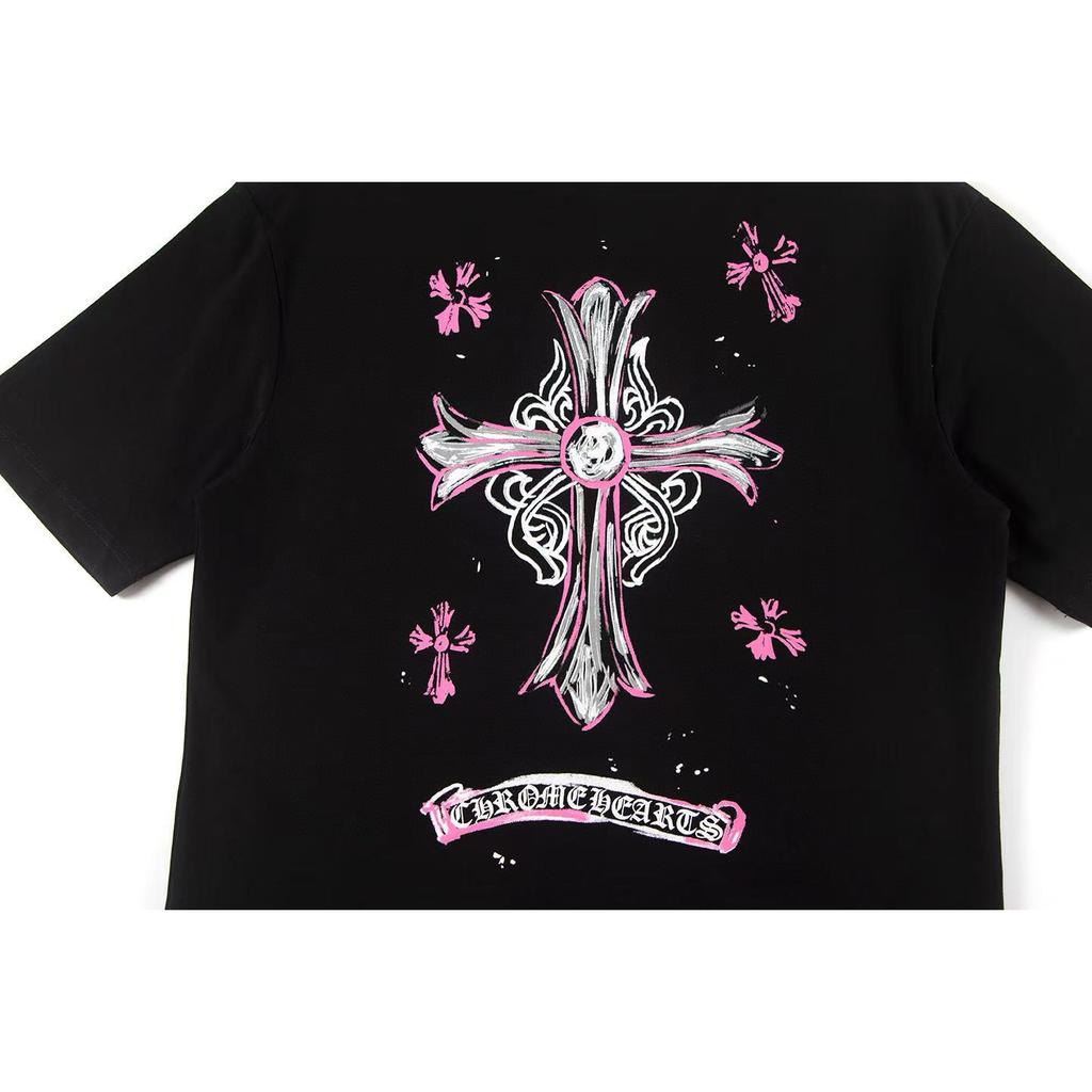 W390 CHROME HEARTS 2025 Летняя новая высококачественная хлопковая свободная футболка большого размера с круглым вырезом Футболка для пары