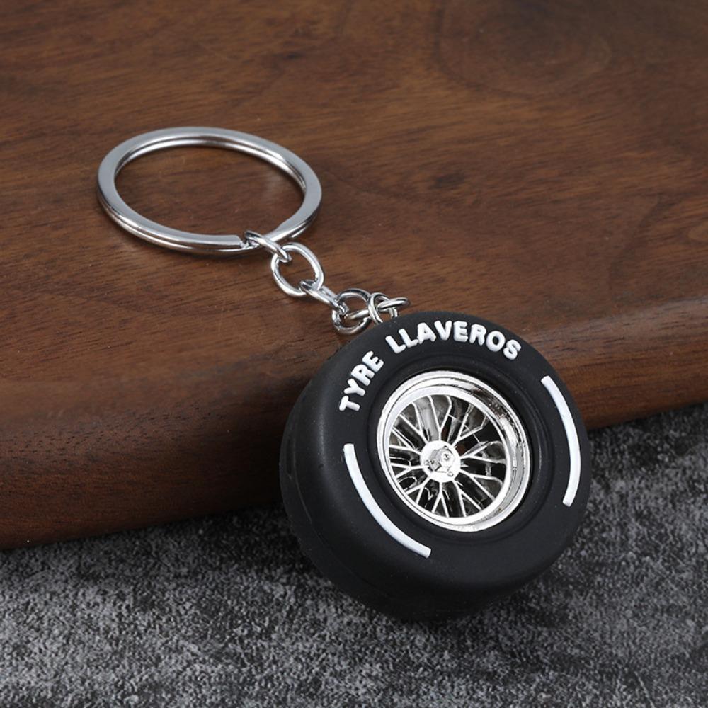 Realistic Car Wheel Pendant Metal Rubber Racing Tire Pendant Keys,Backpack Ornaments