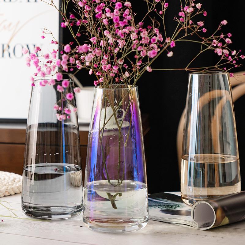 Современная скандинавская стеклянная ваза: Прозрачный гальванизированный цветочный горшок для обеденного стола и декора модельной комнаты