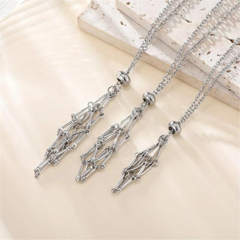 Natural Crystal Holder Necklace Adjustable Mesh Pendant Necklaces Metal Collarbone Chain Crystal Stone Holder Accessory