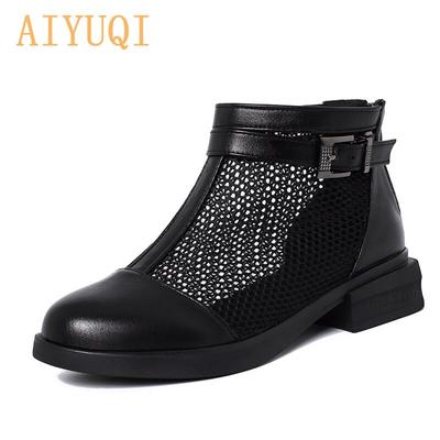 Женские ботинки из полой сетки, летние ботильоны из натуральной кожи, женские сандалии большого размера на тонком каблуке, женские сандалии на низком каблуке