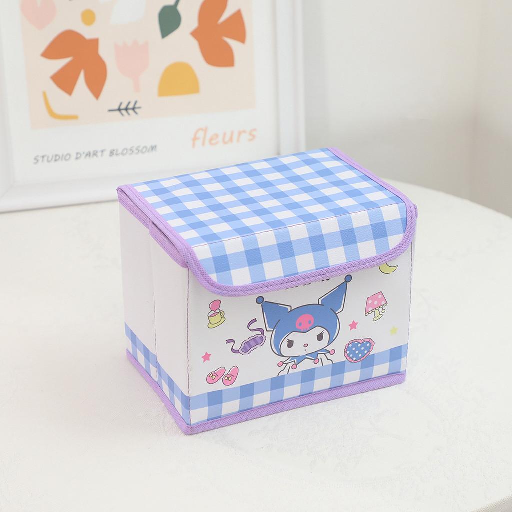 Hello Kitty Kuromi Cinnamoroll Melody Узор в клетку Складной откидной ящик для хранения для офиса и спальни