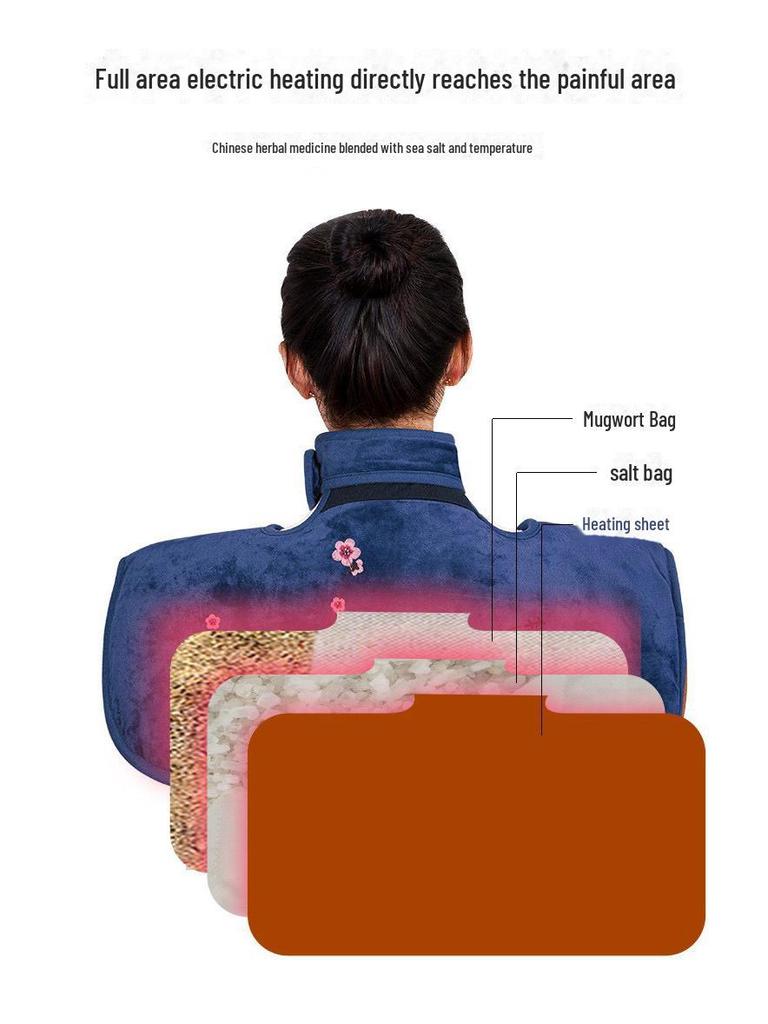 Electric Heating Shoulder and Neck Therapy Pad with Moxa Salt and Coarse Sea Salt Compress