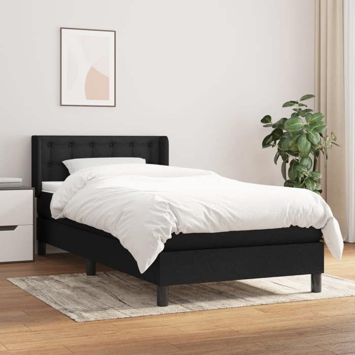 Lit avec sommier et matelas - Maison Exclusive - Noir - 80x200 cm - Tête de lit réglable