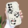 Lovely Cute Panda Phone Case for Iphone 15 14 13 12 11 Samsung Galaxy A52 Xiaomi Redmi 14 13C Cream Texture Casing Wavy Edge Soft Cover