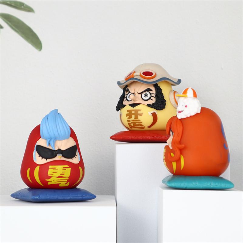 6см Q-версия Фигурка Аниме One Piece Ника Луффи Зоро Санджи Нами Кос Супер Дарума Фигурка ПВХ Статуэтка Модель Игрушки Украшения для Автомобиля