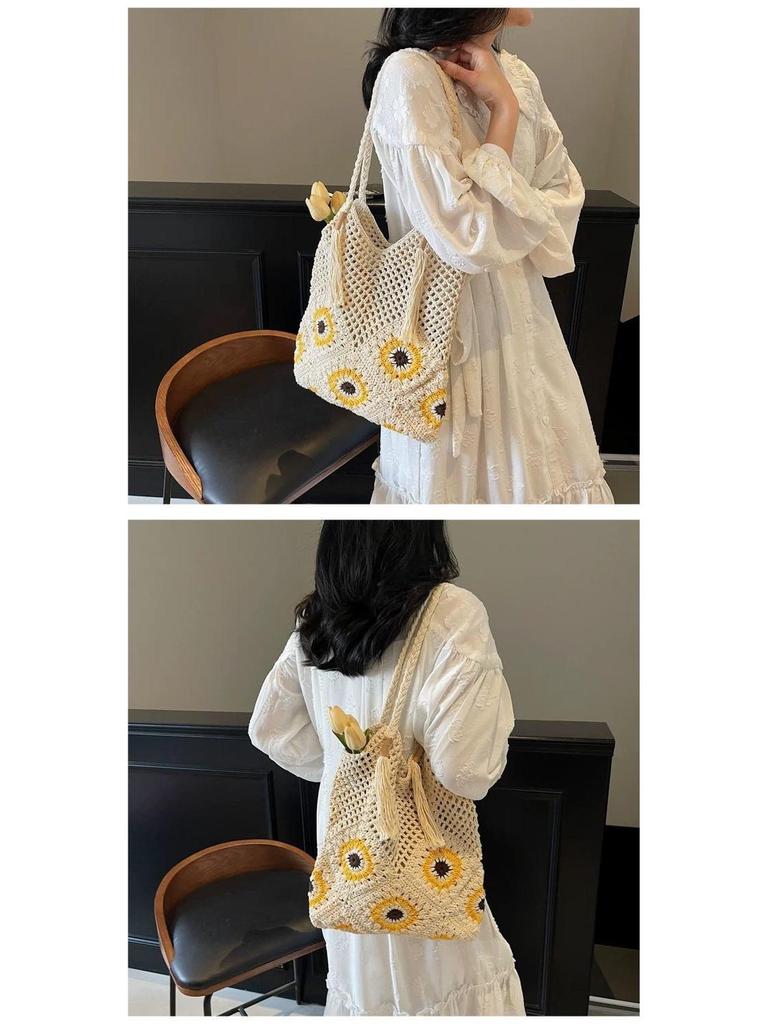 Sunflower Casual Crochet One-Shoulder Beach Bag 2025