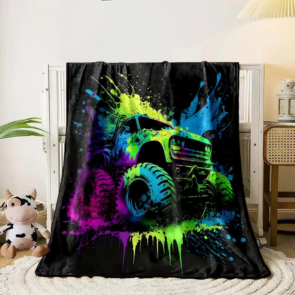 Colorful Monster Truck Splash Art print blanket soft and cozy perfect for the living room bed sofa or a nap,gift