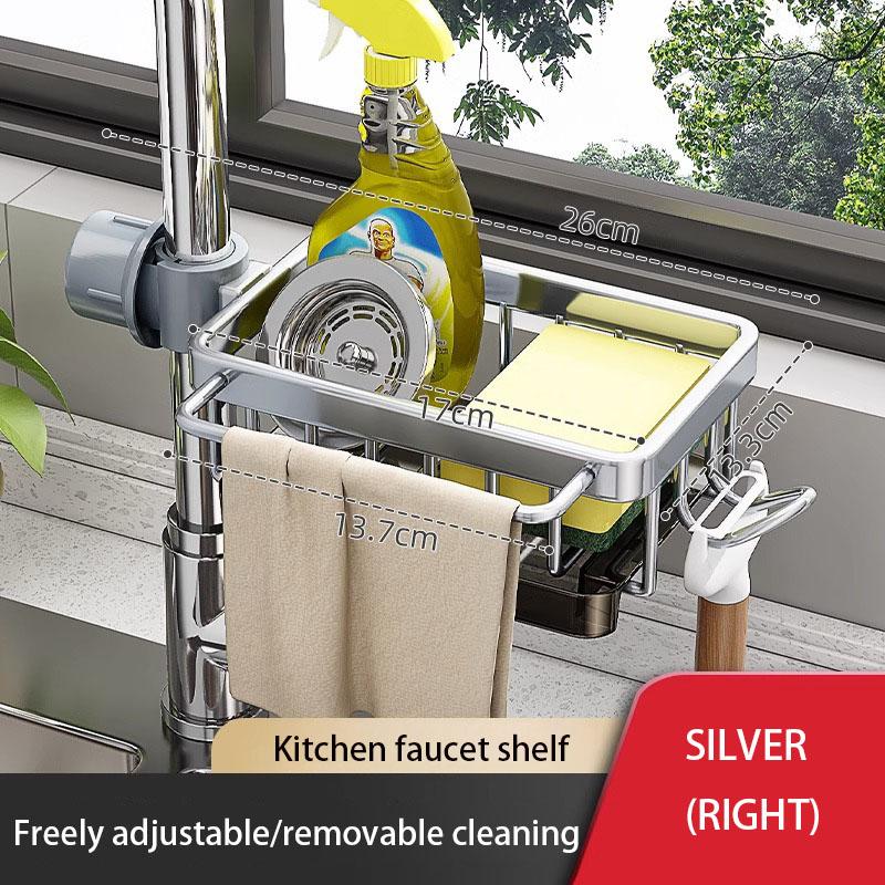 Кухонное пространство Алюминиевая раковина Сливная полка Хранение губки Держатель крана Сушилка для мыла Корзина Органайзер Аксессуары для ванной комнаты