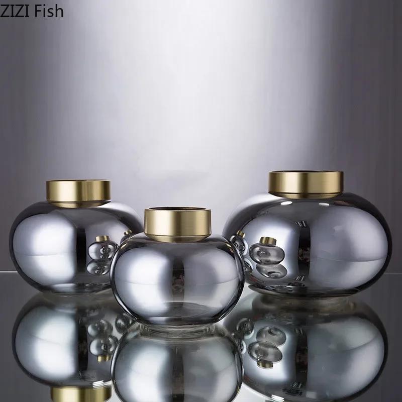 Creative Transparent Elliptic Glass Vase Desk Decoration Flower Arrangement Flower Pots Modern Floral Vases Room Aesthetic Decor