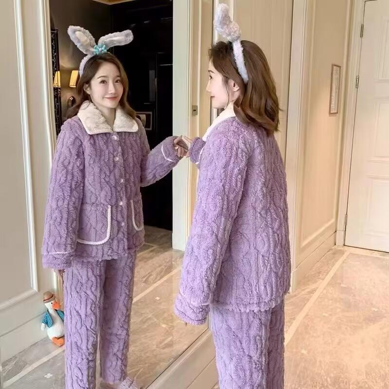 Женский костюм из кораллового флиса с подкладкой, трехслойный утолщенный, можно носить на улице, осенне-зимняя домашняя одежда, зимний флис, теплый